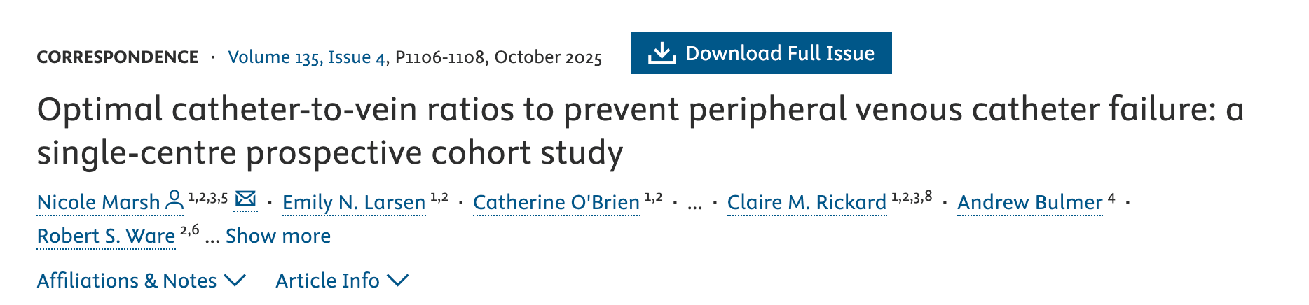 PIVC Sizing: Catheter-to-Vein Ratio and Failure Risk PIVC Sizing: Catheter-to-Vein Ratio and Failure Risk